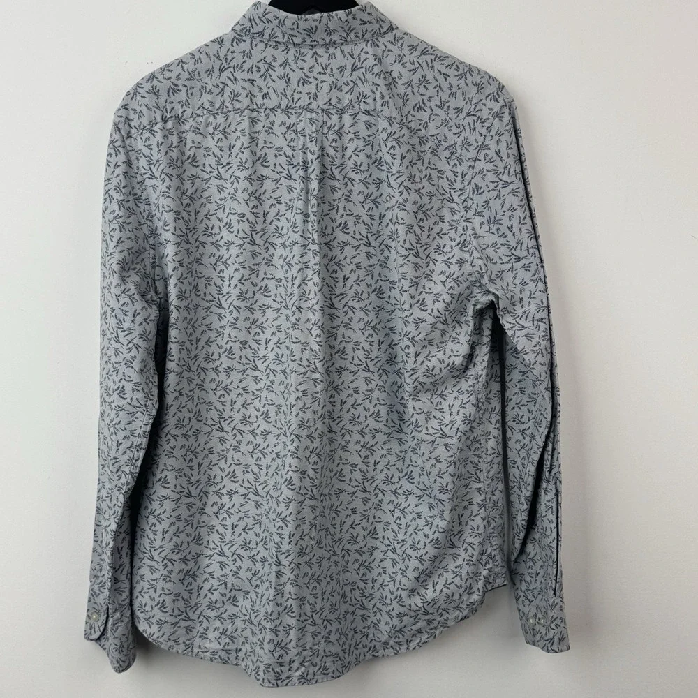 Banana Republic Button Down Shirt Mens M Gray Leaf Floral Oxford Long Sleeve